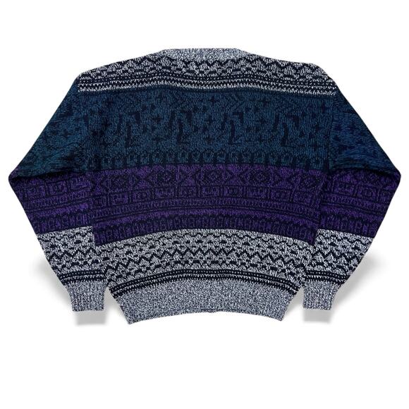 Vintage Michael Gerald Geometric Knit Pattern Cardigan Sweater Teal Purple Gray - Picture 3 of 5